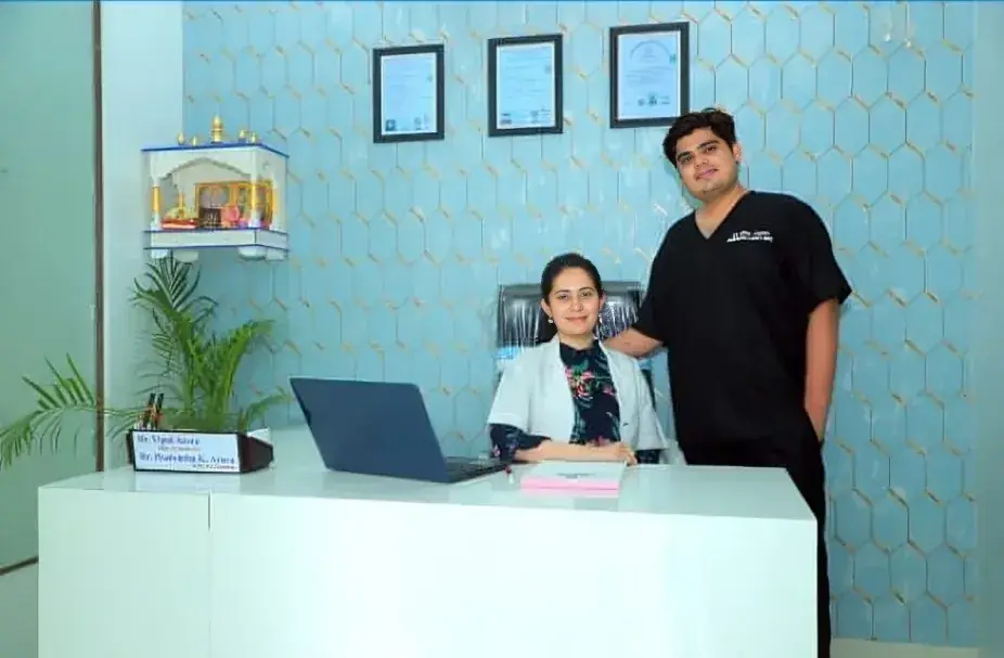 Dr. Vipul Arora and Dr. Pratishtha K. Arora at the reception of Dentonation Dental and Cosmetic Clinic in Agra